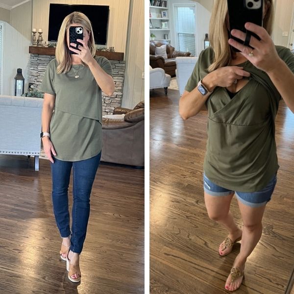 Nursing Asymmetrical Tee Olive Green