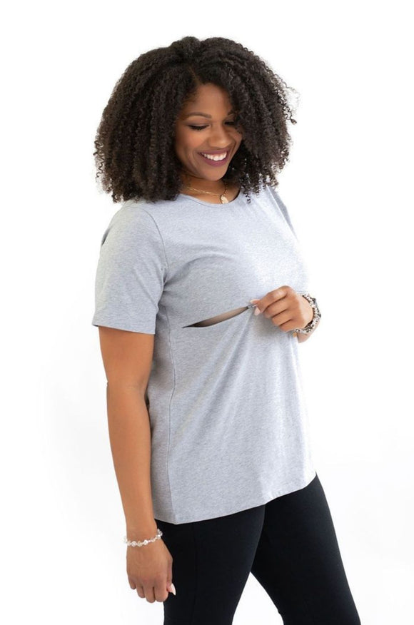 Classic Cotton LONG SLEEVE Nursing Top- Heather Gray