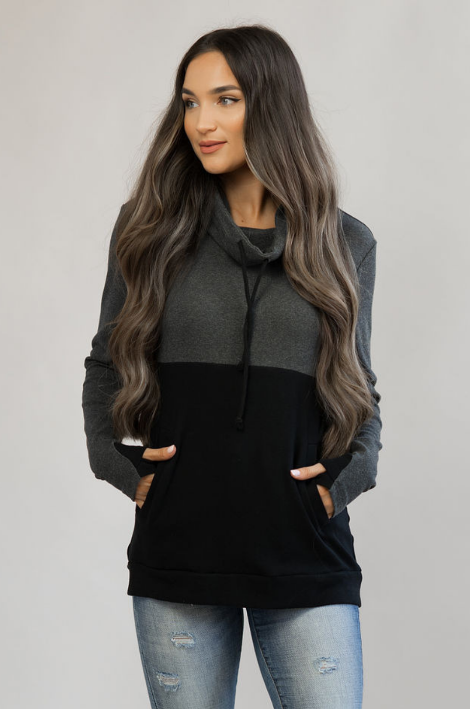 Nursing Pullover with Hidden Zipper – Dark Gray/Black