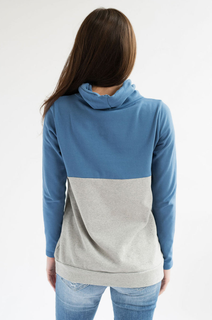Nursing Sweatshirt for Breastfeeding - Hidden Zipper - Blue/Gray