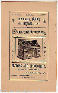 Henninger Schick Hertwig Furniture Store Reading Pa Antique