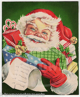 Santa Claus Checking His List Vintage Graphic Art Christmas Greetings ...