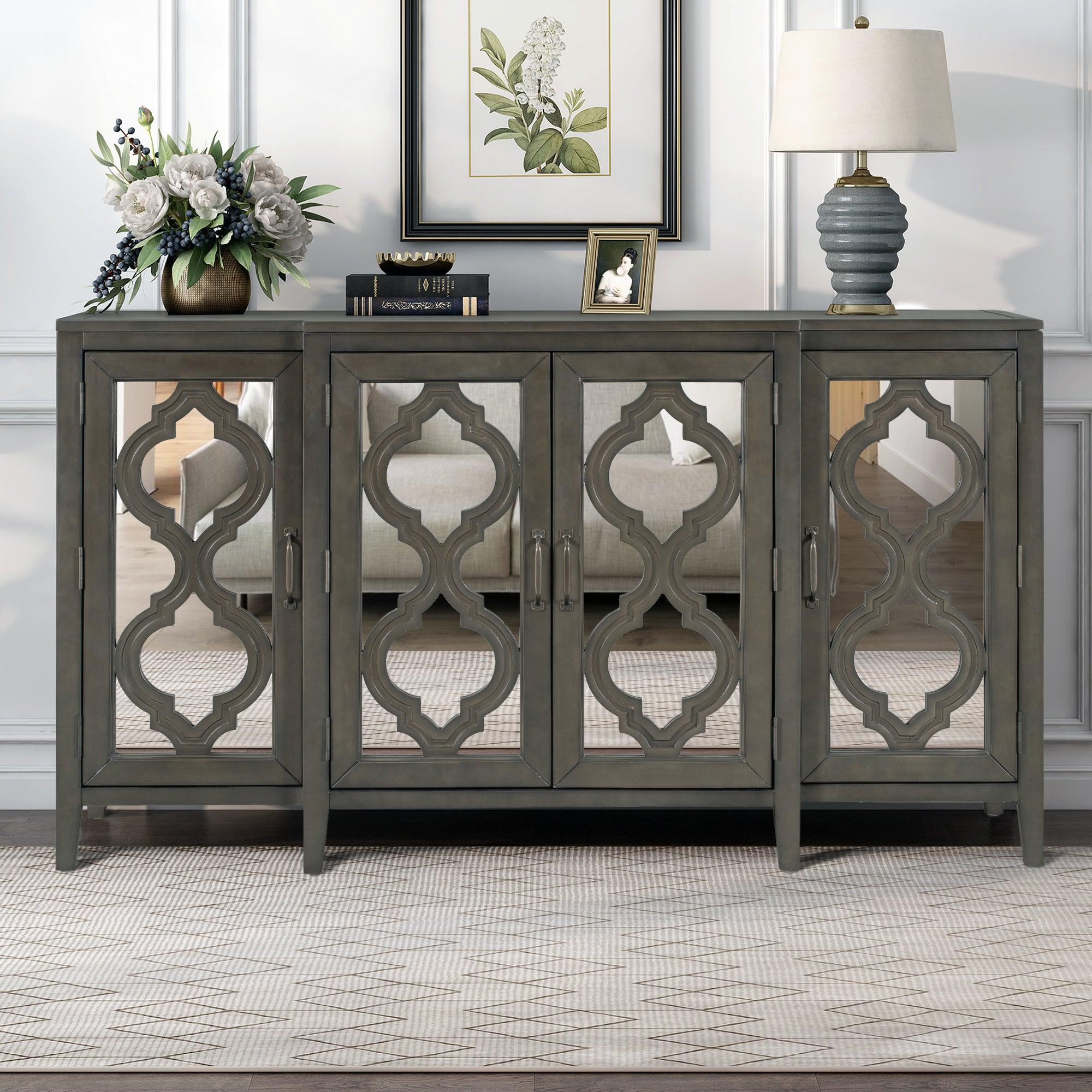 59.8‘’Modern Mirrored Console Table Sideboard for Living Room Dining Room with 4 Cabinets and 3 Adjustable Shelves (As Same As WF284039AAE)