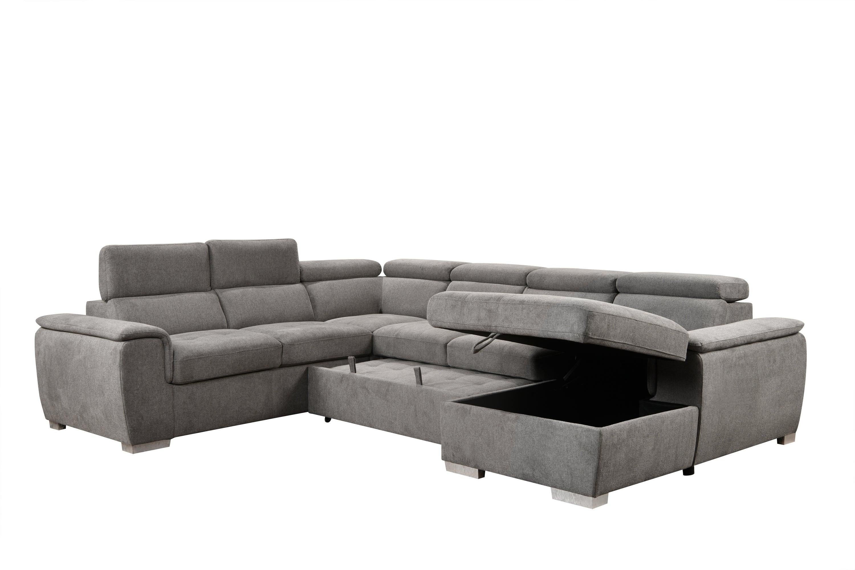 125"Modern U Shaped 7-seat Sectional Sofa Couch with Adjustable Headrest, Sofa Bed withStorage Chaise-Pull Out Couch Bed for Living Room ,Light Gray