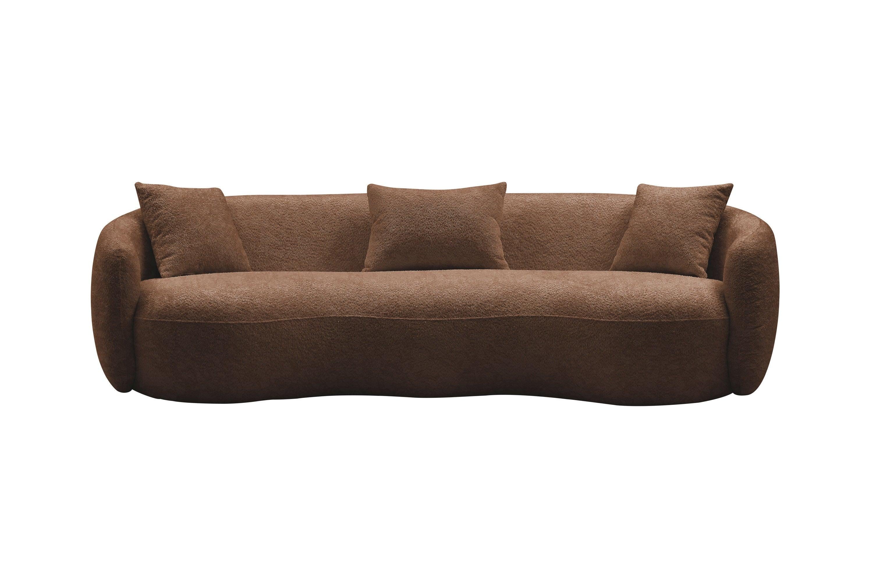 Mid CenturyModern Curved Living Room Sofa, Boucle Fabric Couch for Bedroom, Office, Apartment, Brown