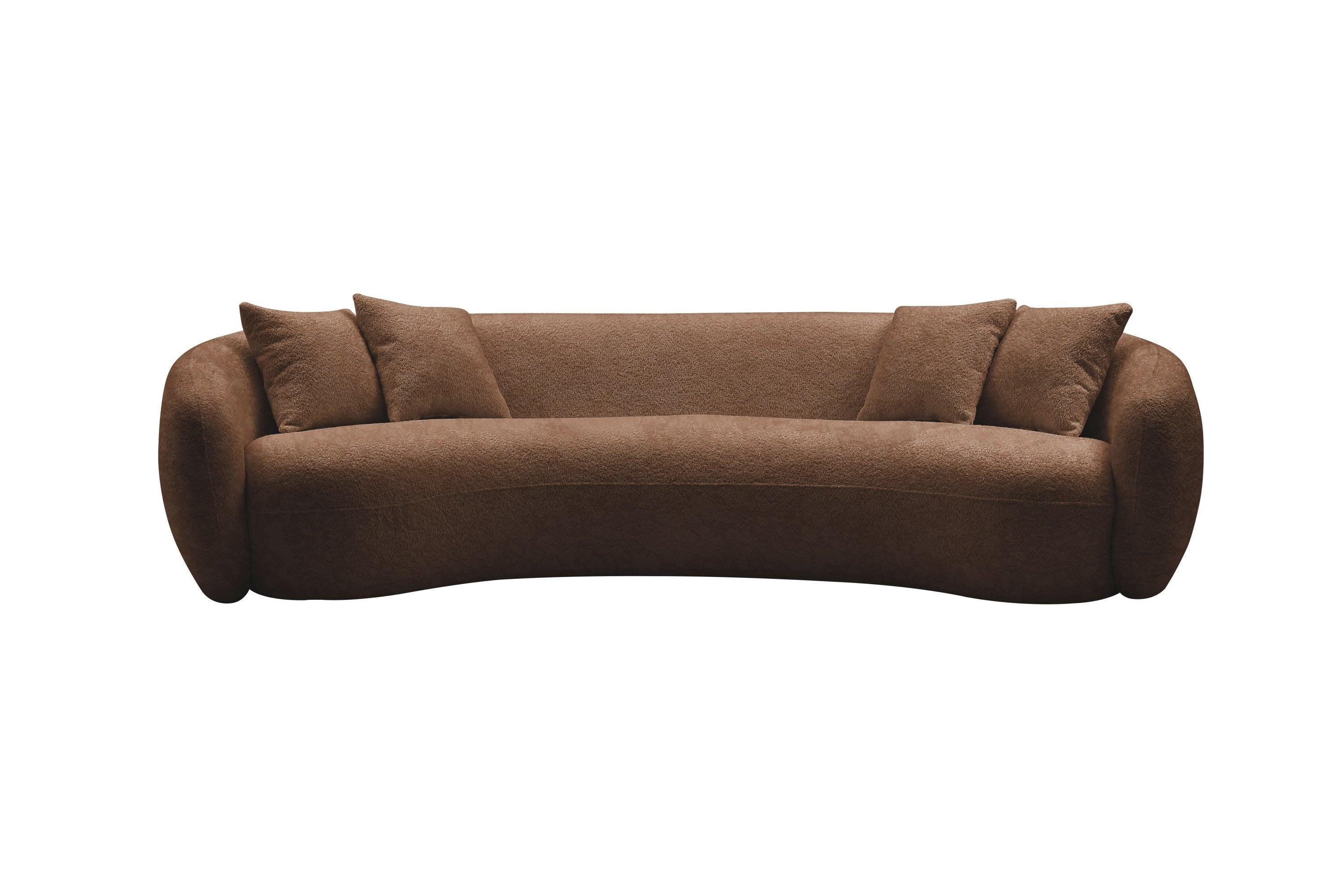 102'' 5-Seater Boucle SofaModern Sectional Half Moon Leisure Couch Curved Sofa Teddy Fleece Brown