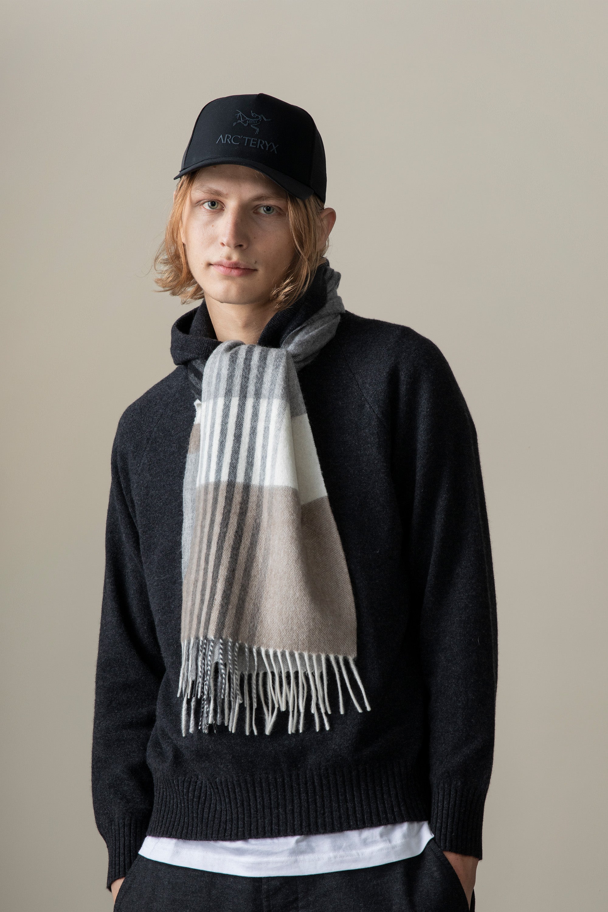 Image of Contemporary Check Cashmere Scarf - Monochrome