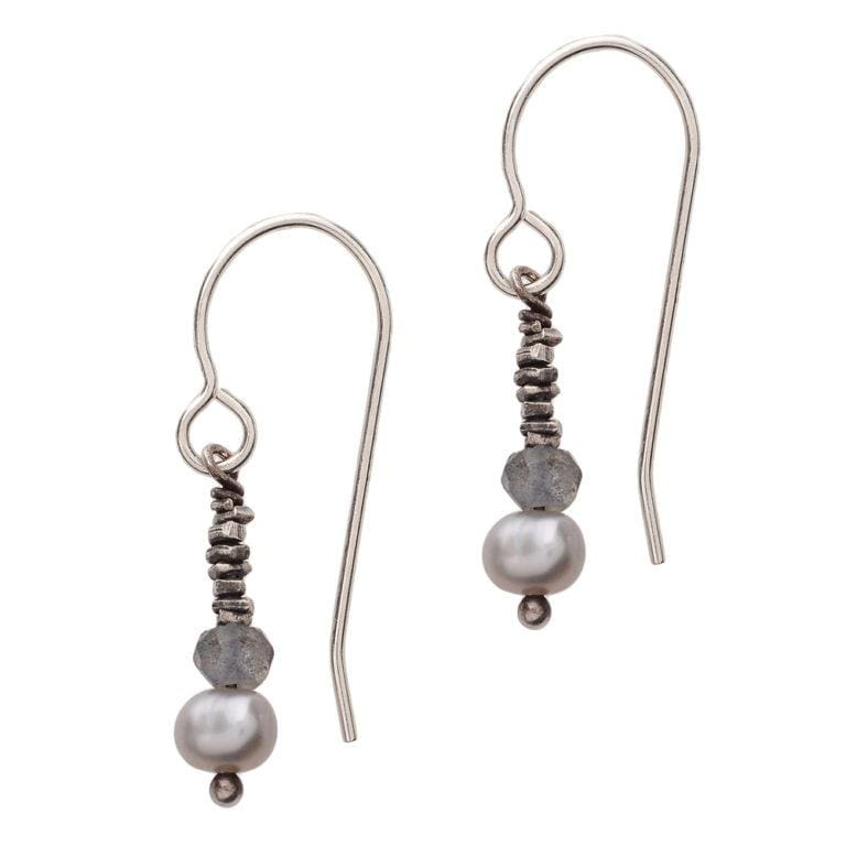 Labradorite & Pearl Silver Bead Drop Earrings