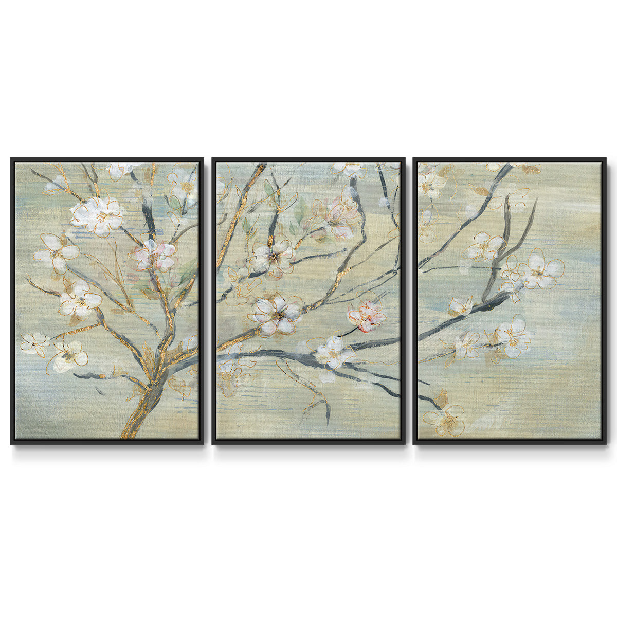 Blossoms & Spring Rain - Multi Piece Framed Canvas in Floating Frame