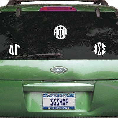 sorority monogram car window decal sticker greek accessories fraternity clothing