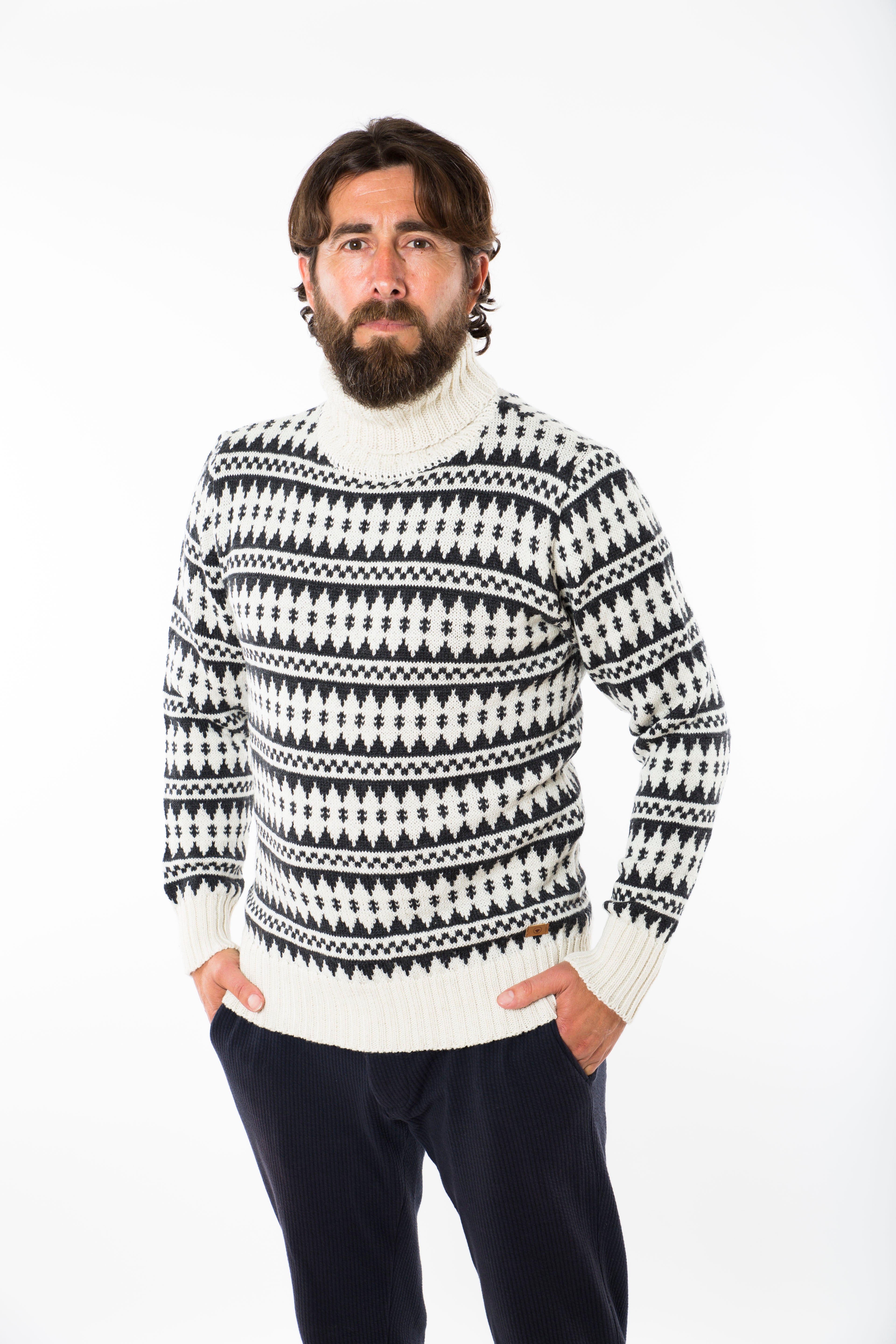 Se Gorm Sweater High Neck - Fuza Wool - White/coal hos Fuza Wool