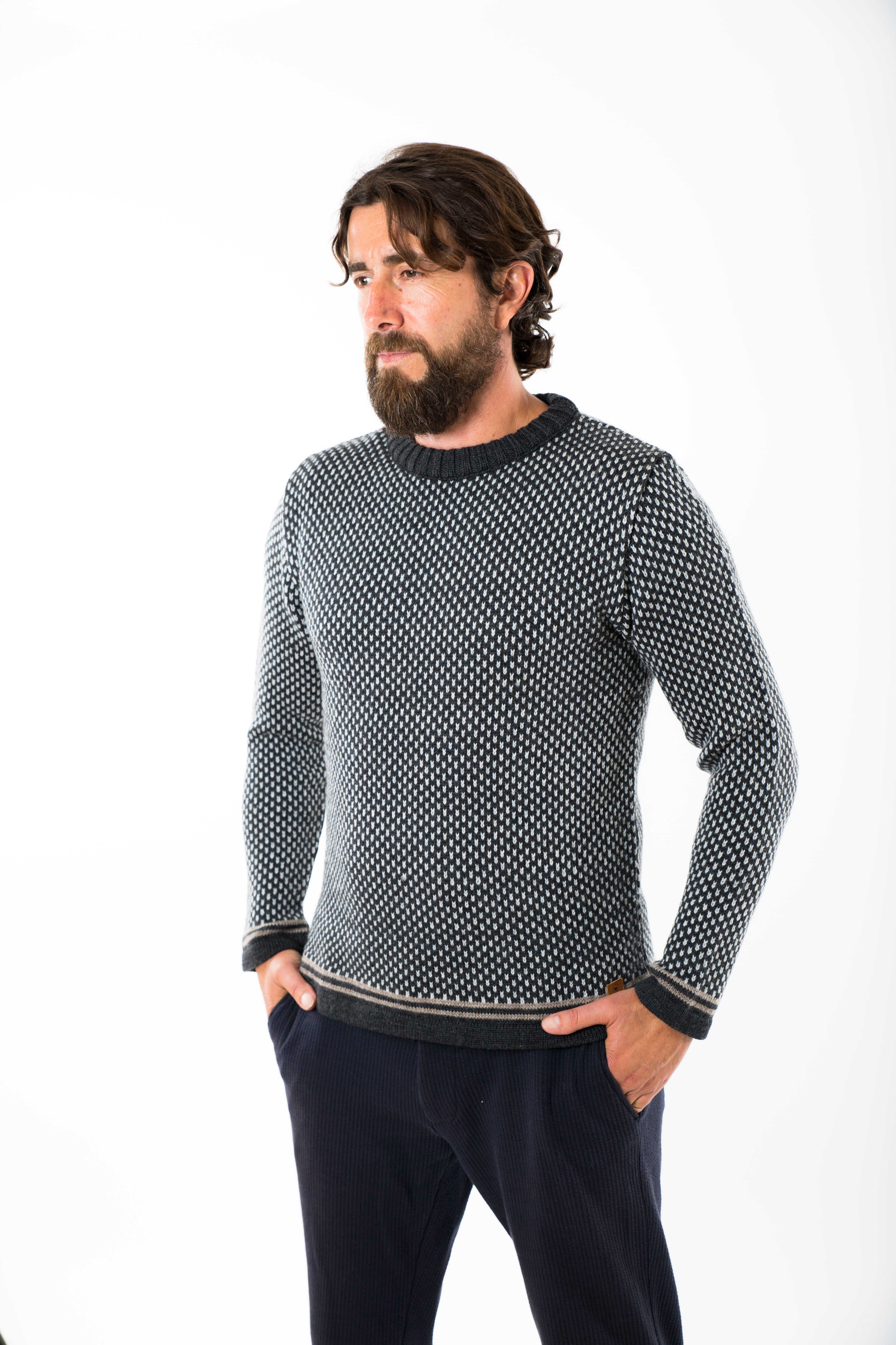 Billede af Nordic Stripe Sweater - Fuza Wool - Coal