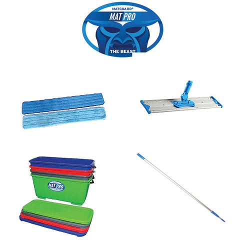 MatPRO® mop features including specialized cleaning pads for rubber gym floors.