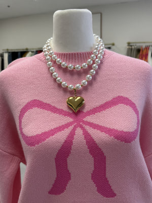 Wrap Around Pearl Heart Necklace - Carolina Boutique