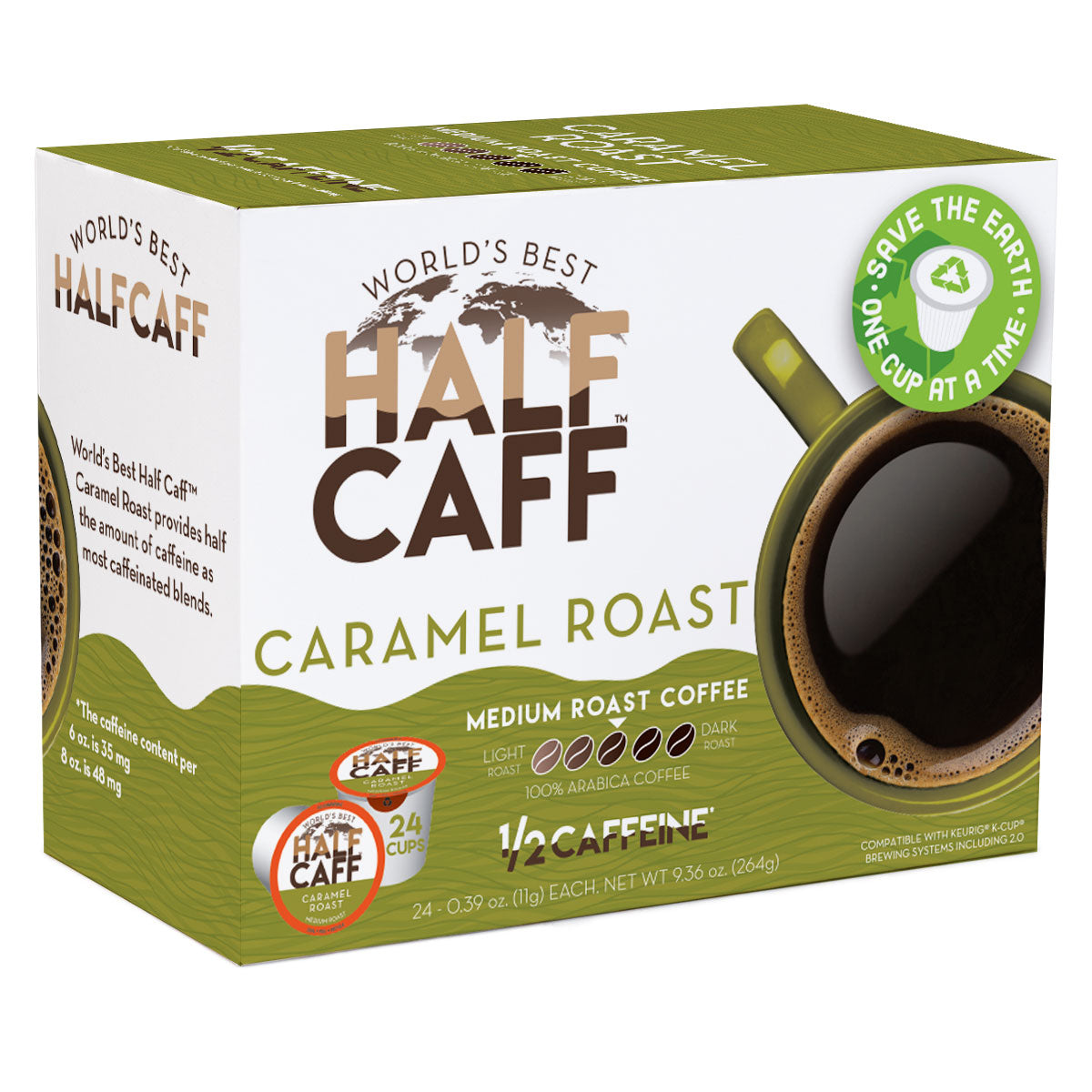 Image of World's Best Half Caff Caramel Roast Flavored Coffee Pods - 24ct