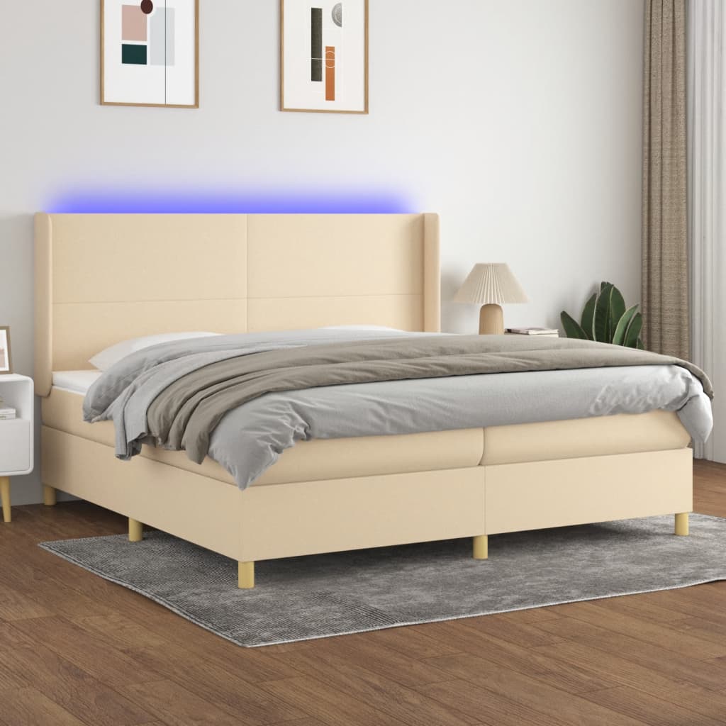 vidaXL Cama box spring colchón y luces LED tela crema 200x200 cm - Bechester product image