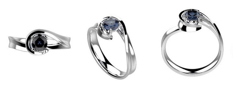 anillo de compromiso personalizado con un diseño único y un zafiro azul solitario