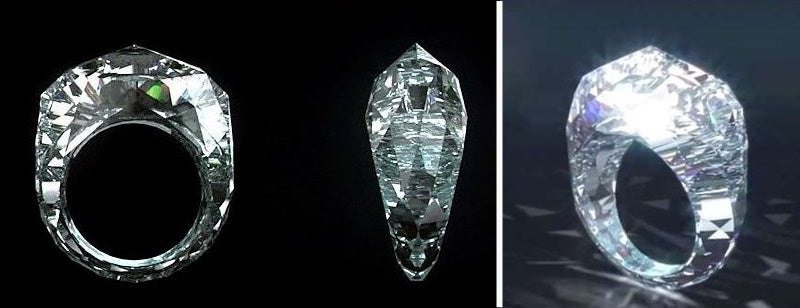 anillo hecho con un solo diamante de 150 kilates