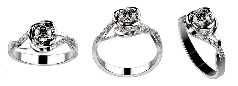 anillo de compromiso con diamante en forma de flor de rosa