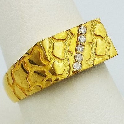 anillo de pepita de oro fino con diamantes