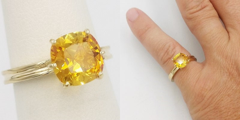 zafiro amarillo natural engarzado en un anillo de oro amarillo 18 kilates