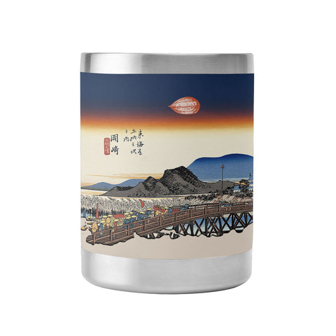 Custom Printed 10oz Stainless Steel Coffee Cup with Lid Pr262: Ukiyo-e Utagawa Hiroshige's the Fifty Three Stations of the Tokaido Okazaki Yahagi Bridge No Hashi Whiskey Tumbler