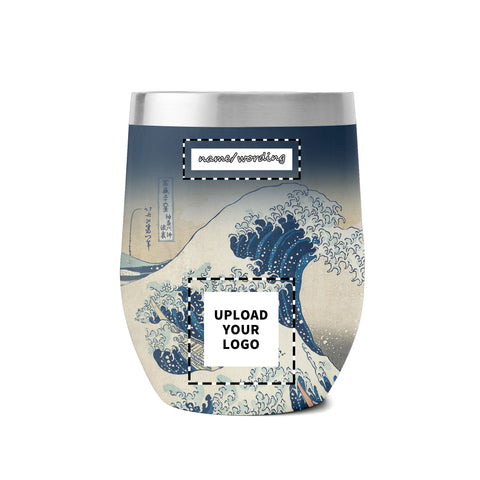 Custom Printed 12oz Stainless Steel Wine Tumbler Pr260 Ukiyo-e Katsushika Hokusai's the Great Wave off Kanagawa Insulated Eggshell Cup with Lid Custom Logo brand Name