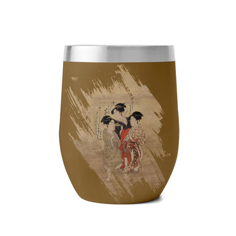 Custom Printed 12oz Stainless Steel Wine Tumbler Pr260 Ukiyo-e Kitagawa Utamaro's Three Beauties of the Present Day Insulated Eggshell Cup with Lid