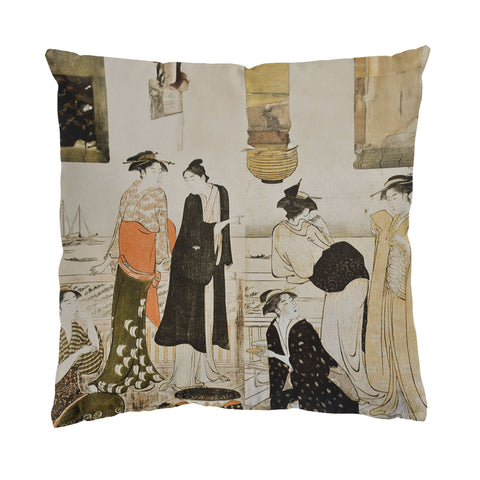 Custom Printed Japanese Ukiyo-e Matchmaking by President Kiyonaga Torii Pillow 16*16