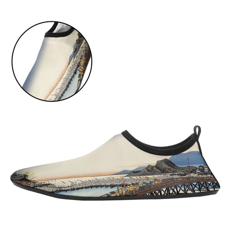 Customized Printed Aqua Shoes 1902: Ukiyo-e the Fifty Three Stations of the Tokaido Okazaki Yahagi No Hashi Beach Wading Shoes 5