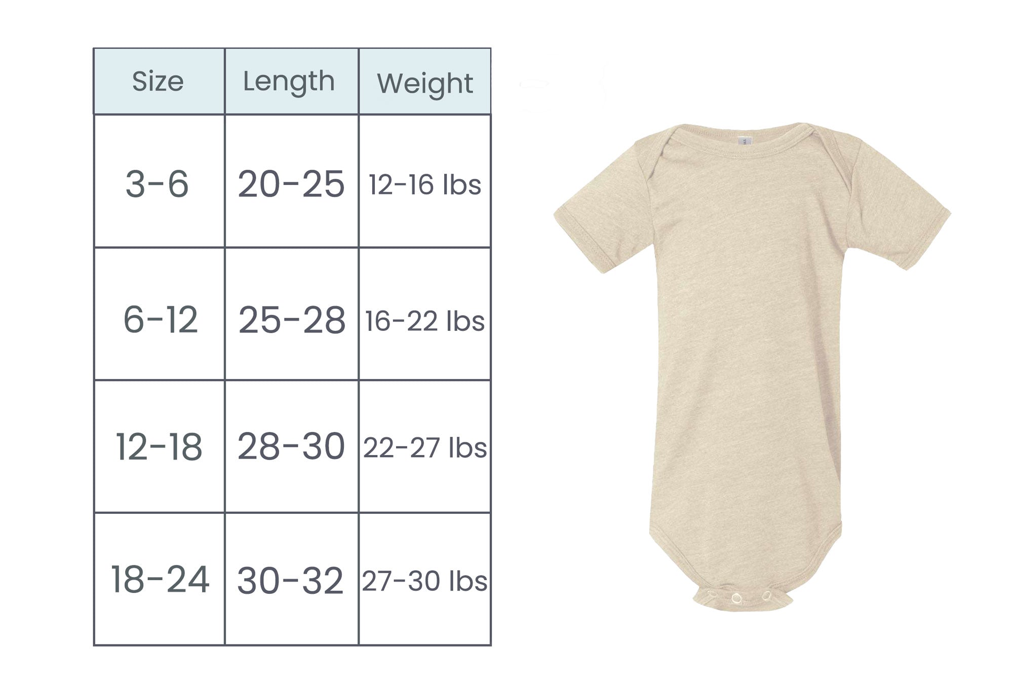 short sleeve onesie size guide