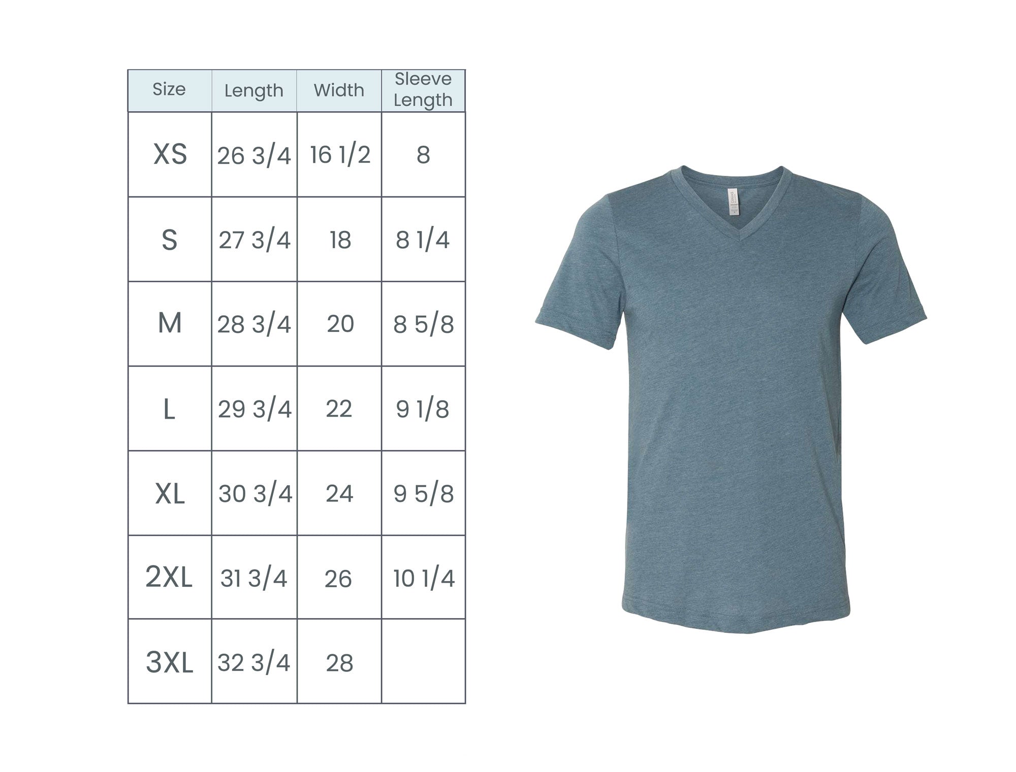 vneck tee size guide