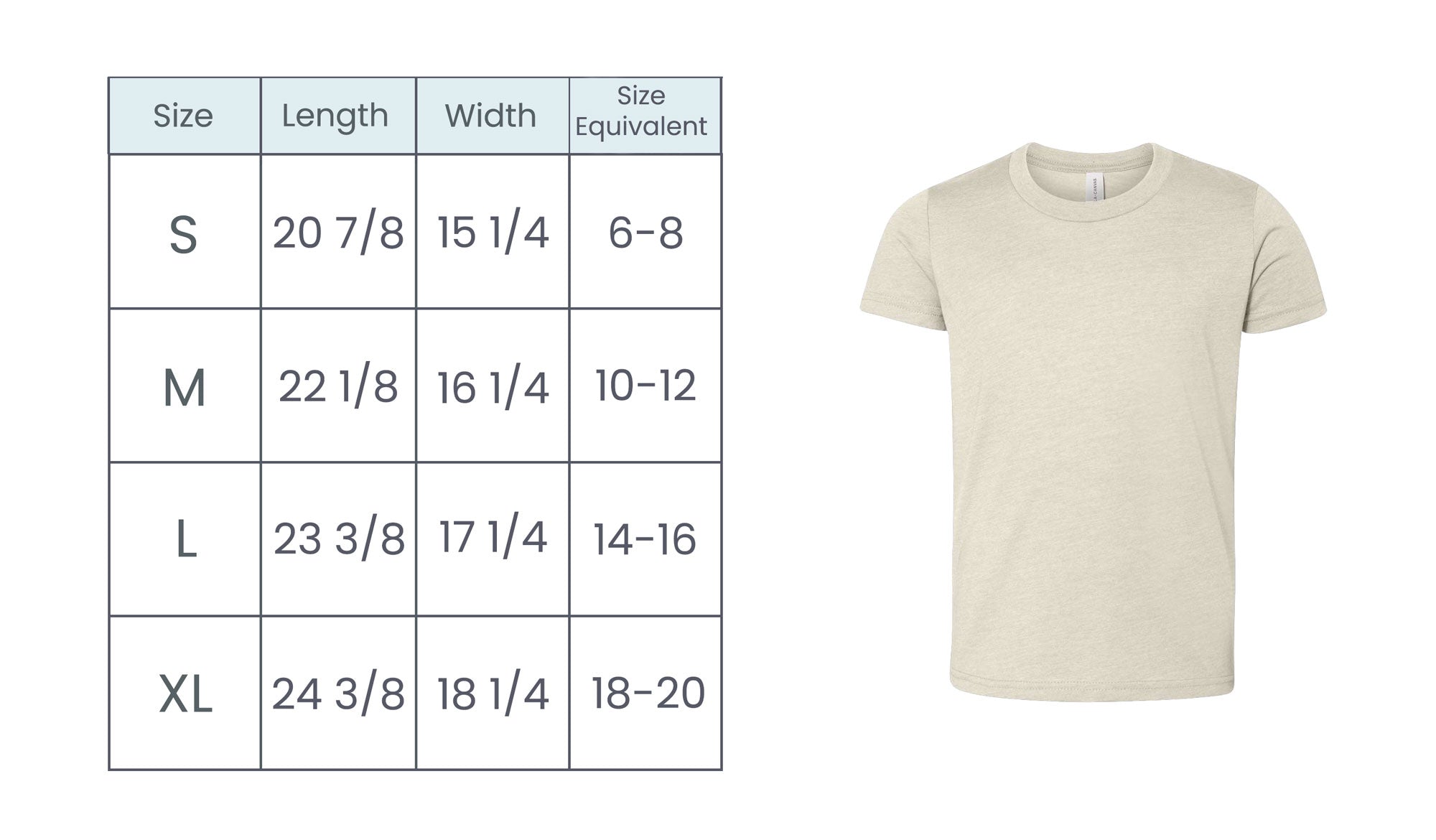 youth crewneck tee size guide