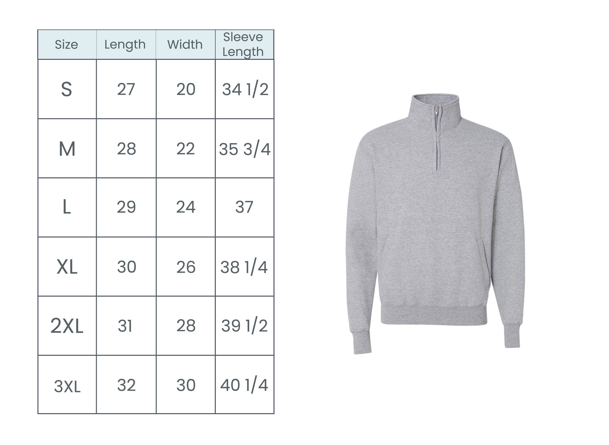 Quarter Zip Sweatshirt Size Guide – Arden and Gold