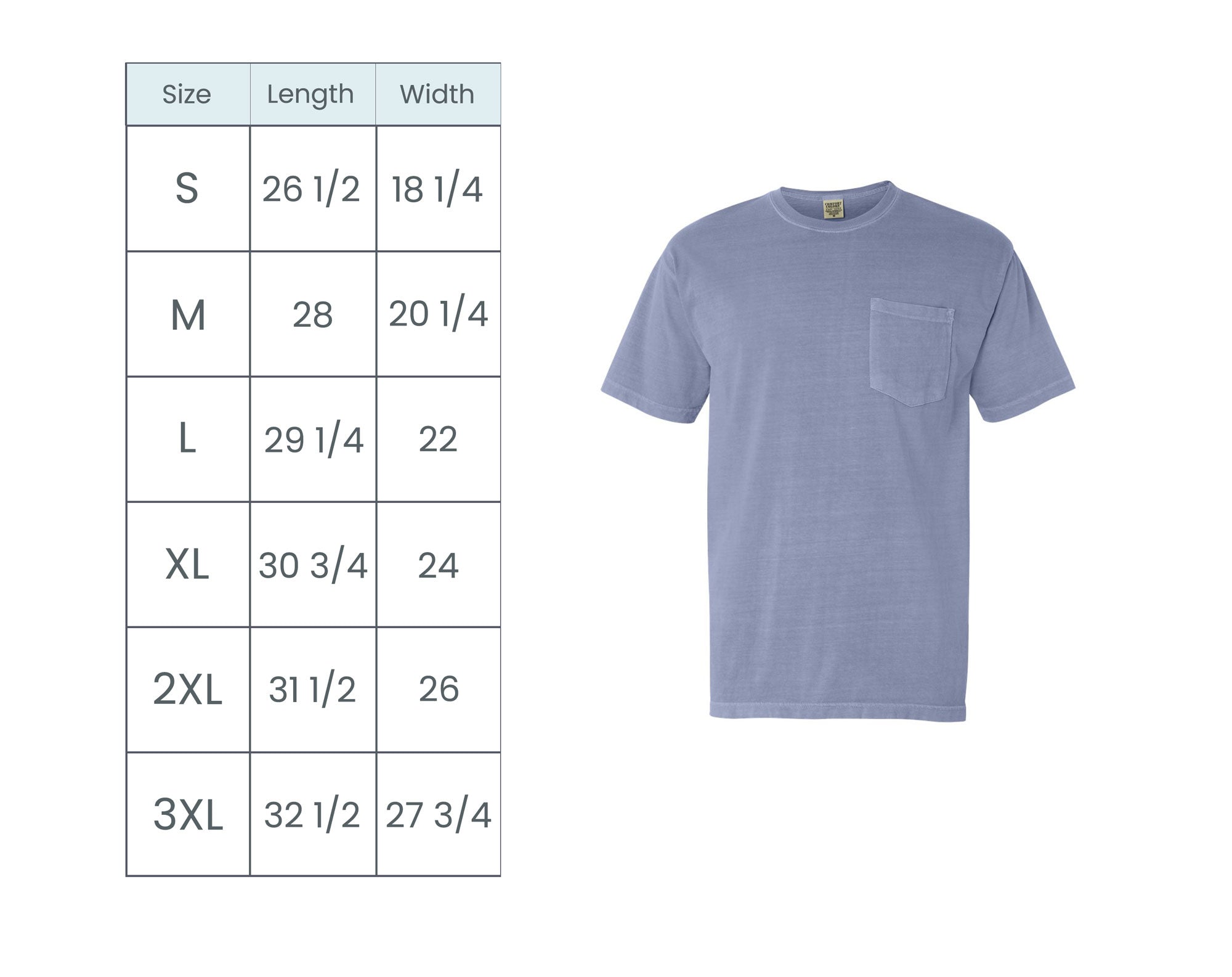 short sleeve pocket tee size guide