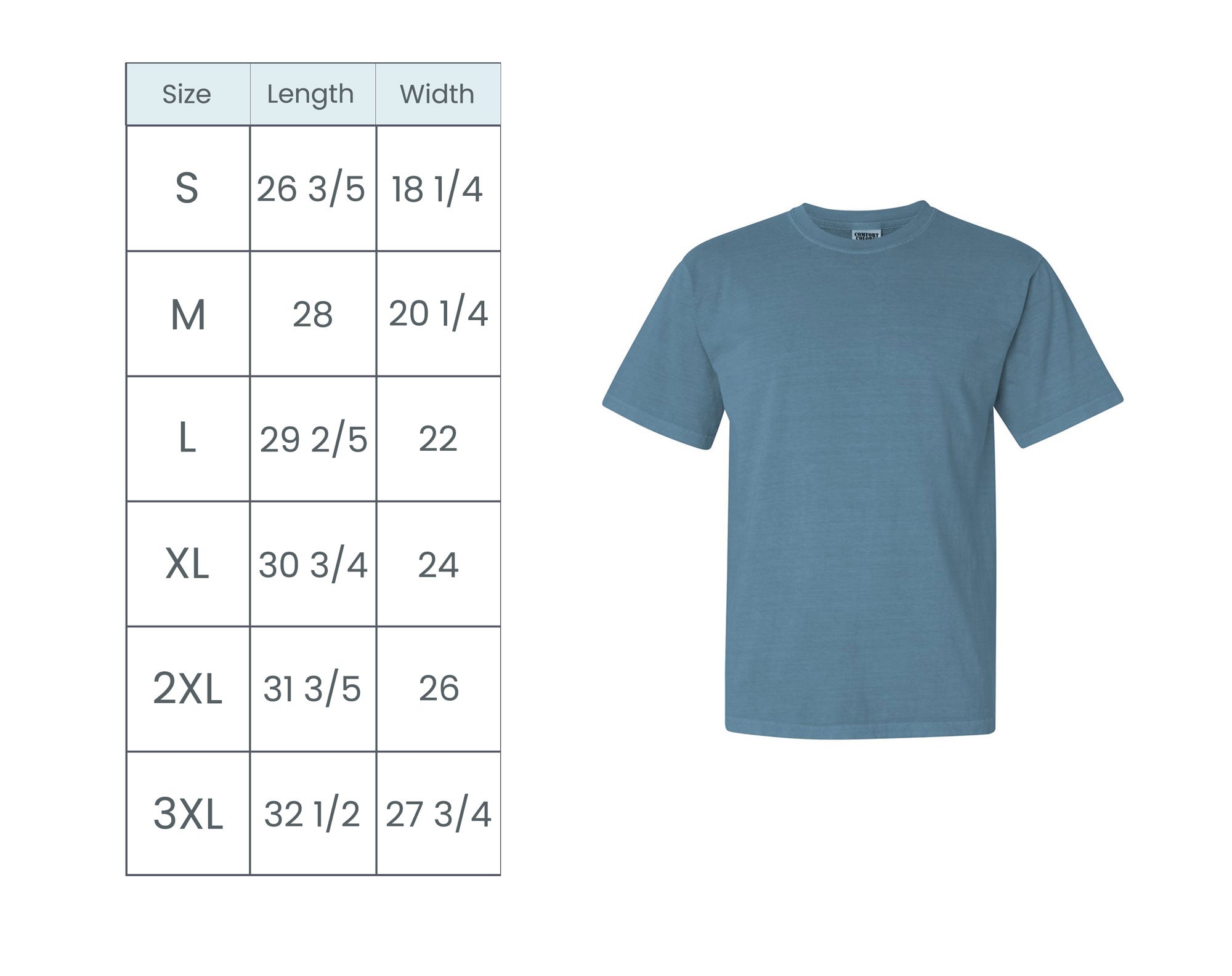 short sleeve tee size guide
