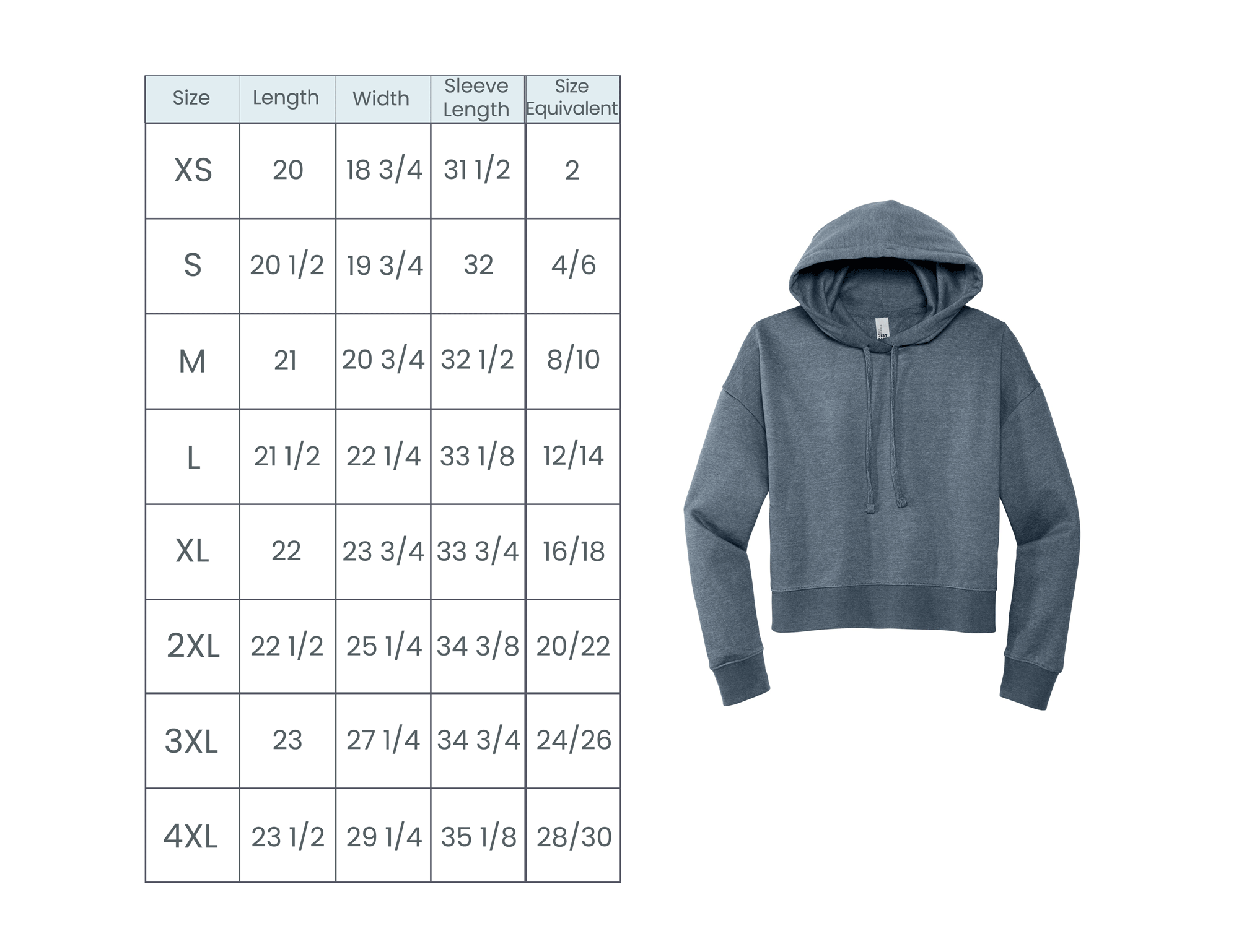 cropped hoodie size guide