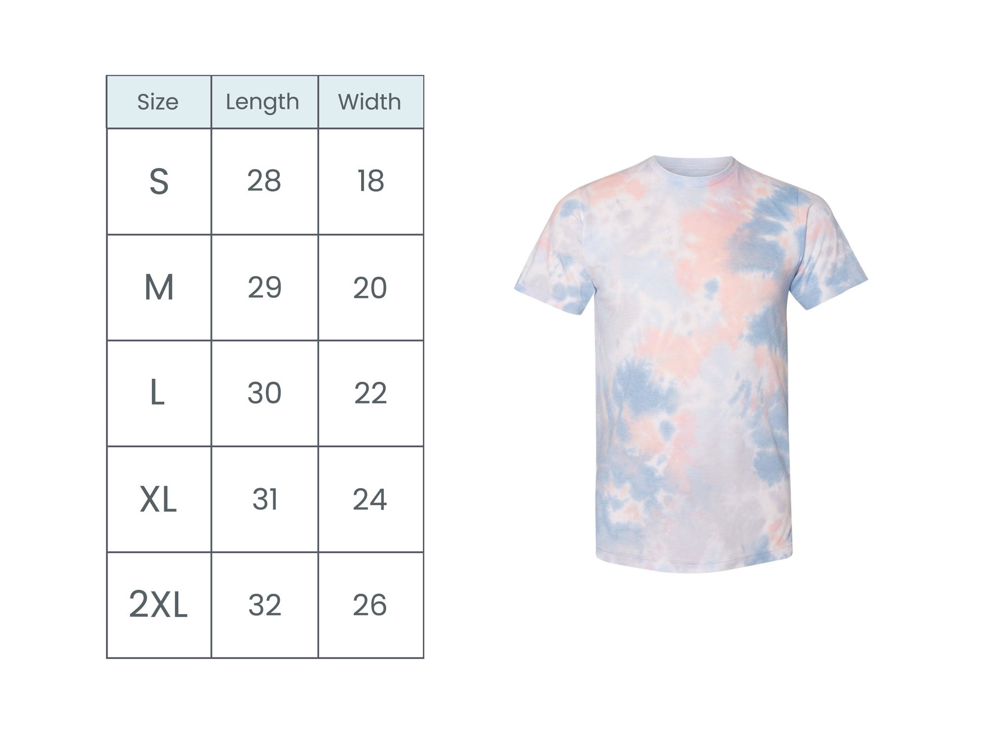 tie dye crewneck tee shirt size guide