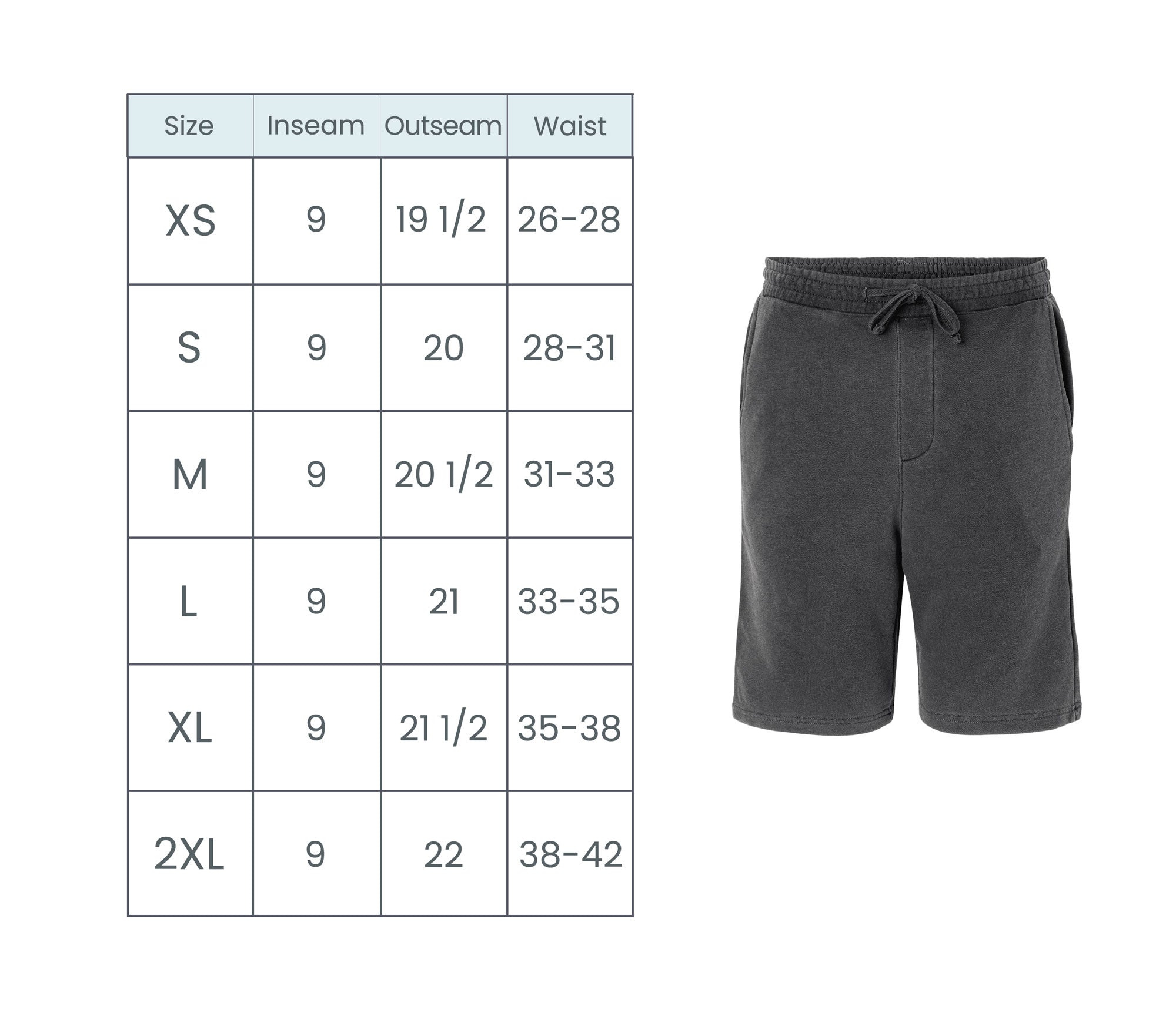 lounge shorts size guide