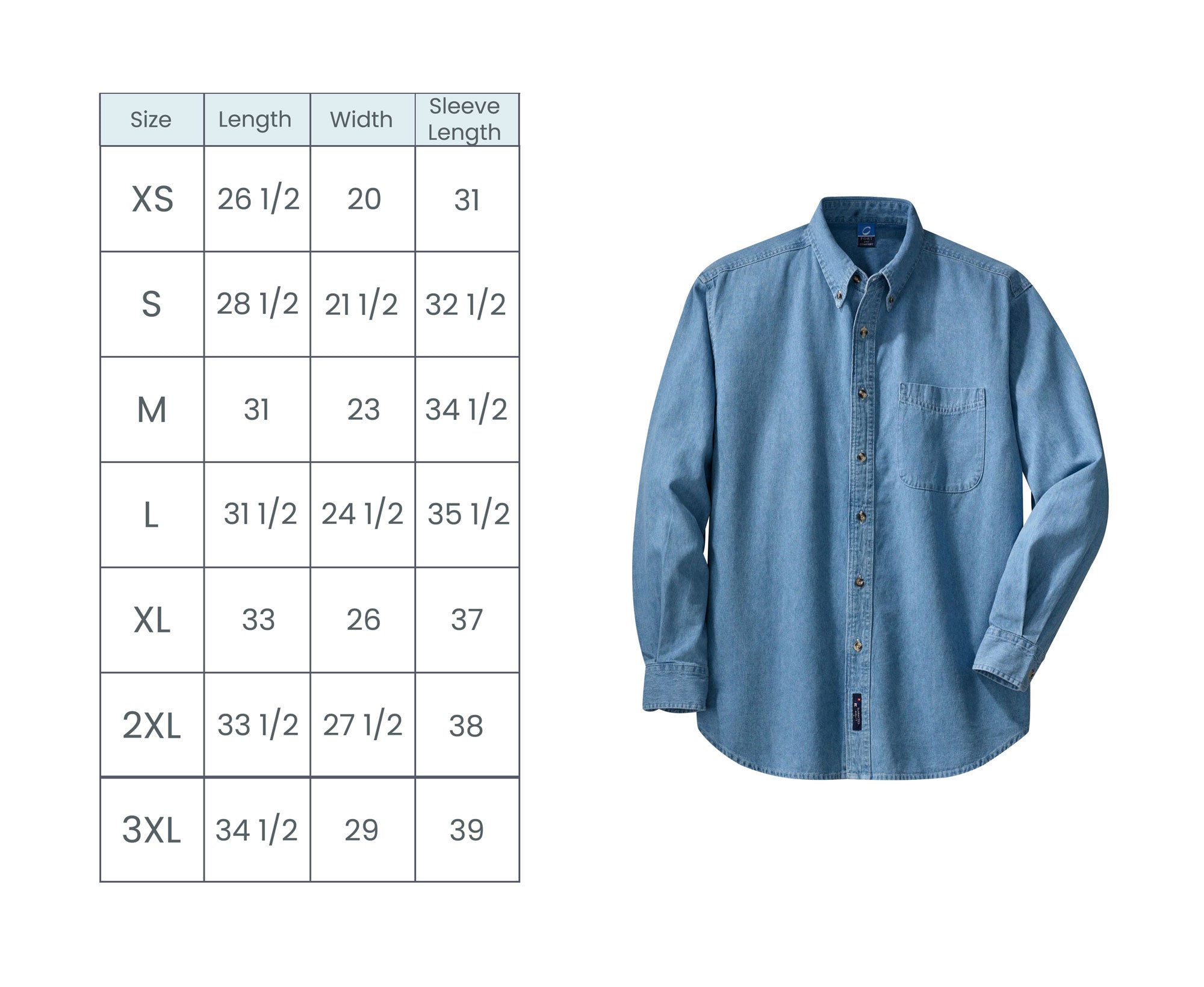 denim button down size guide