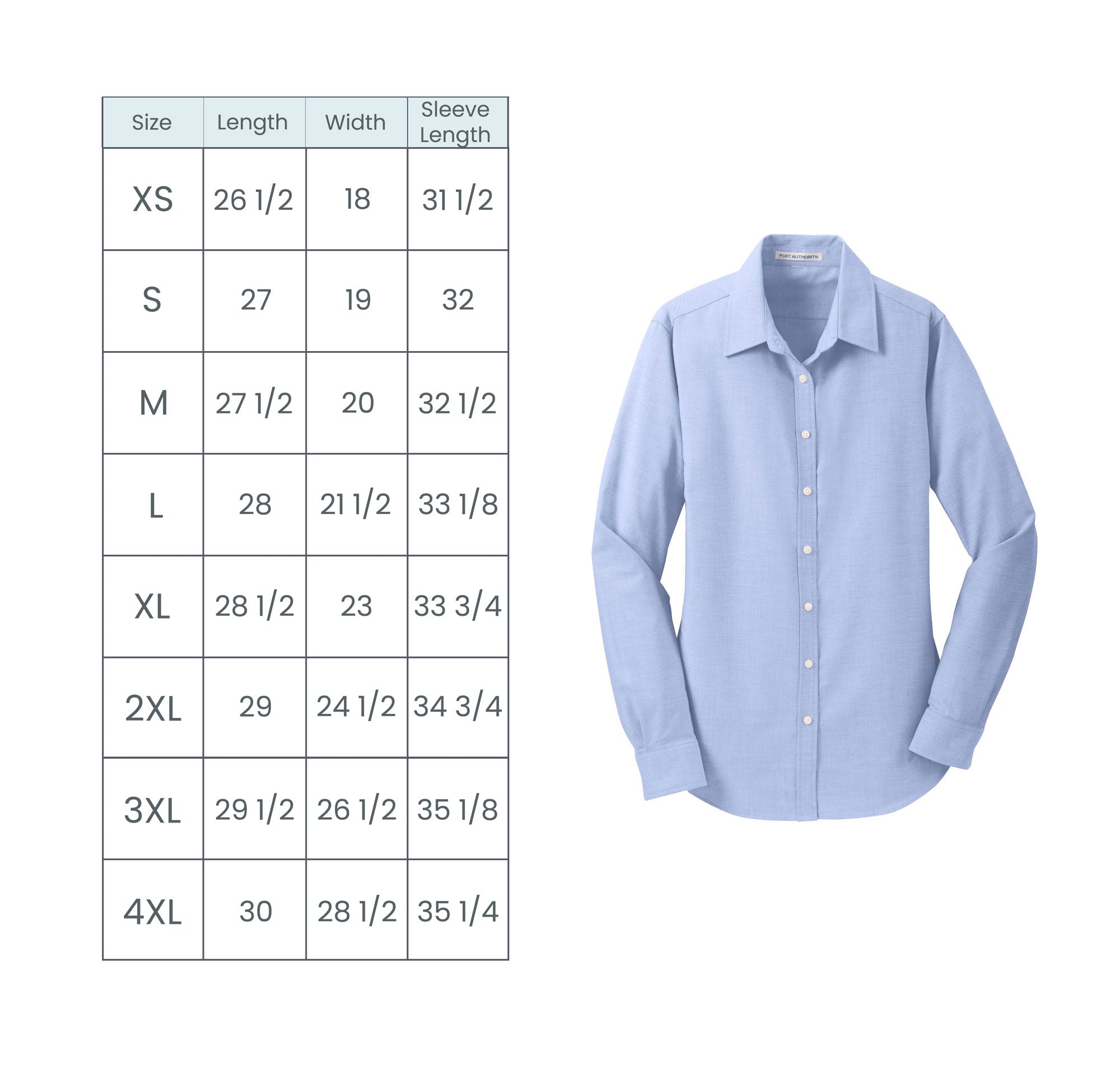 ladies button down size guide