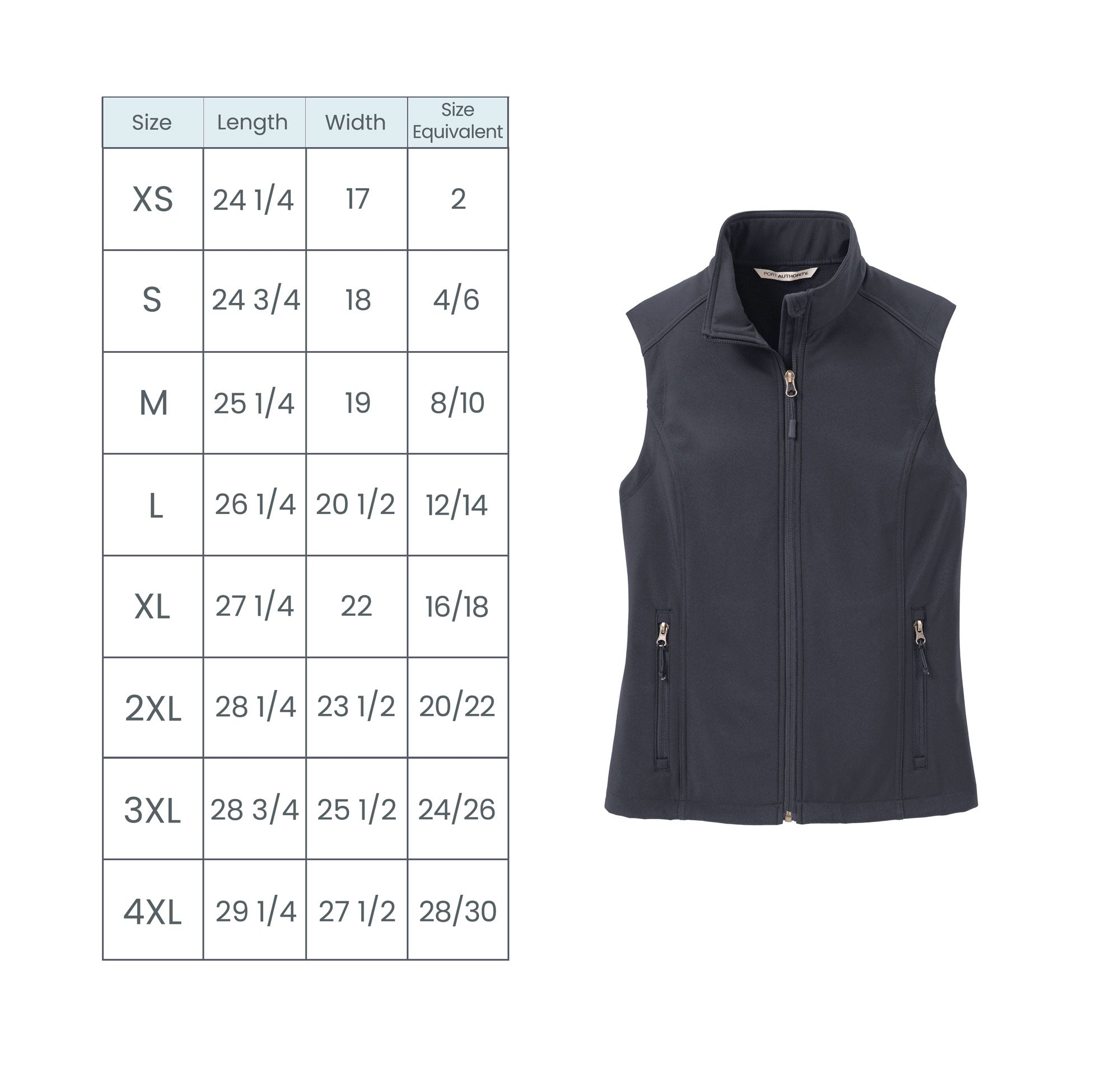 Soft Shell Vest Size Guide
