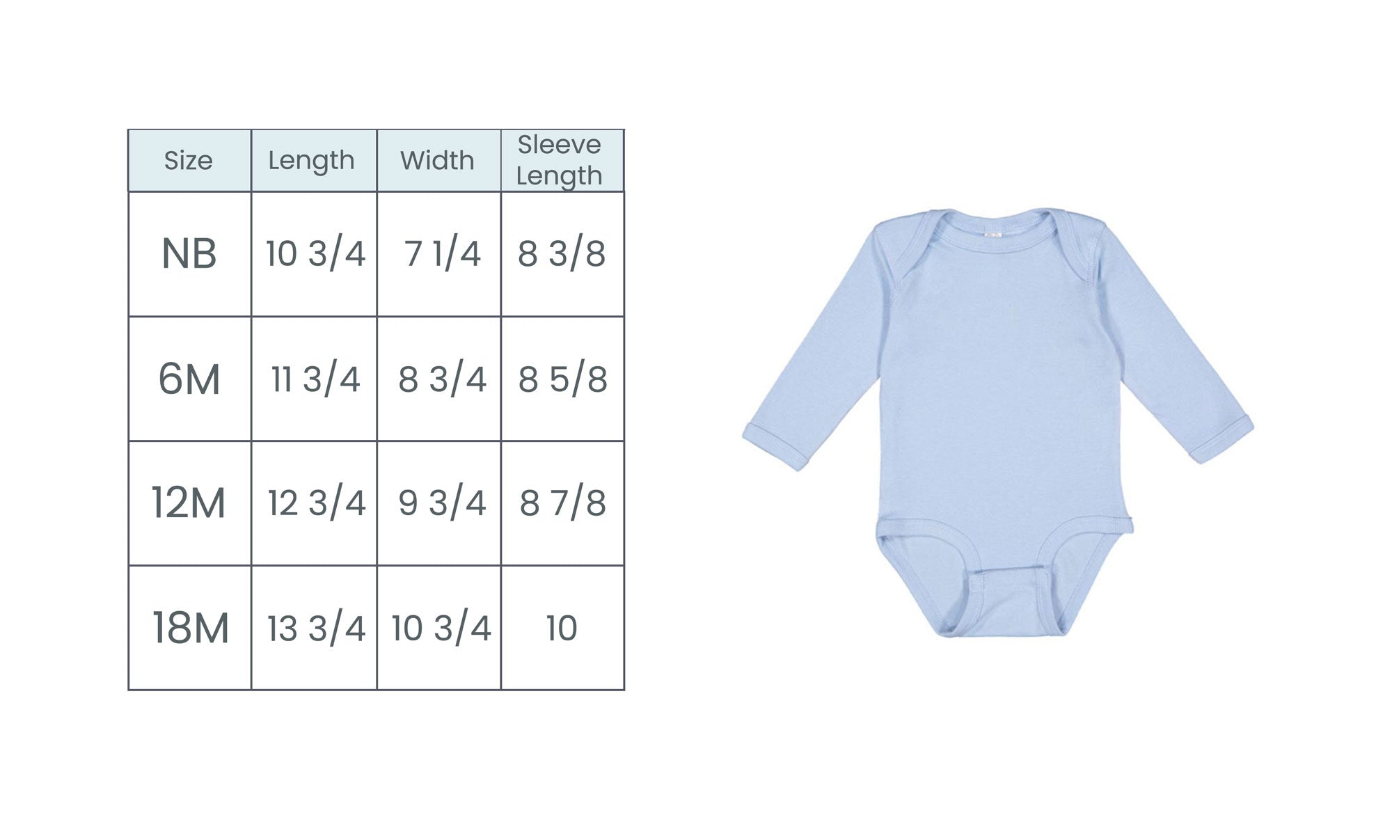 long sleeve onesie size guide