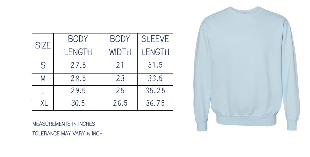 comfort colors sweatshirt sizing