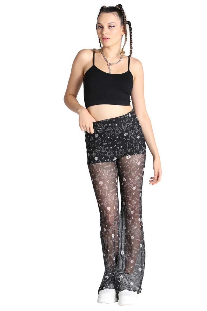 Mesh pants with rhinestones