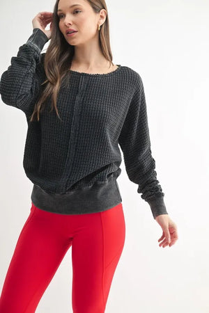 MONO B Chunky Waffle Boat Neck Sweater - Avonjee