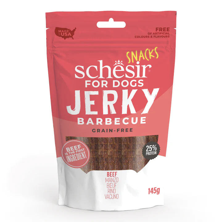 Schesir Snack Jerky Barbacue Vaca 145g - Snacks complementares para cães adultos e cahorros