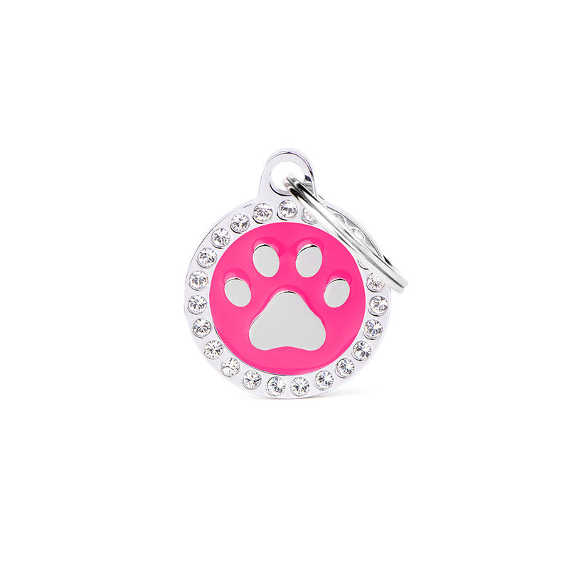 MyFamily Chapa Identificação Redonda Rosa Pata Glam para Cão e Gato