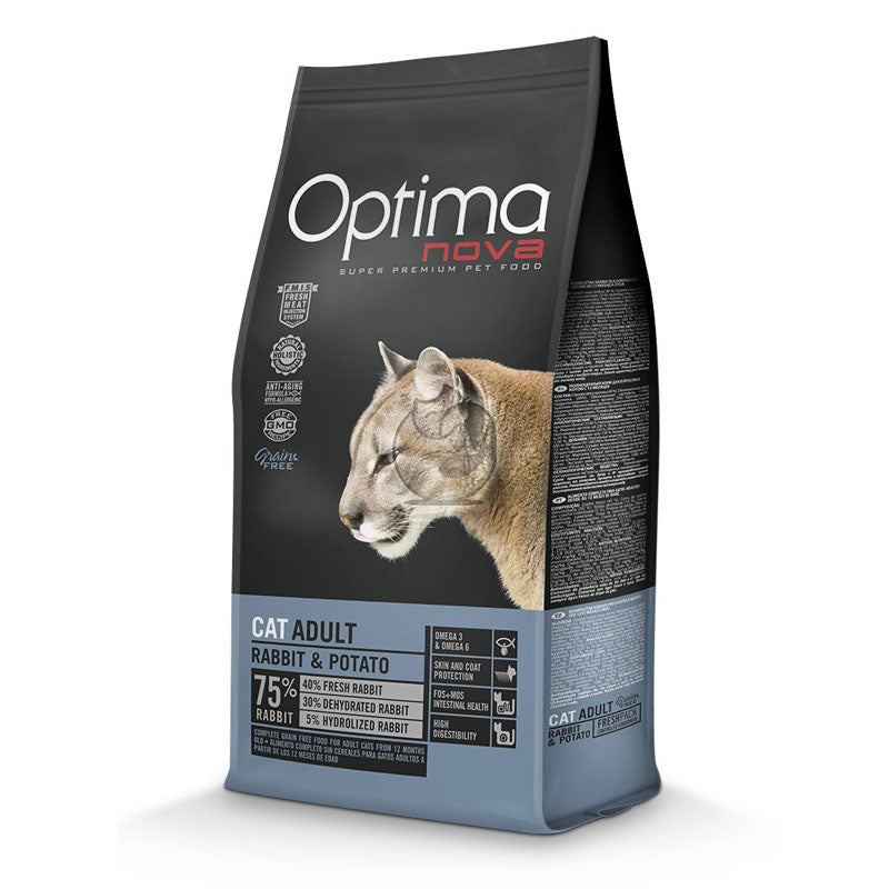 Optima Nova Cat Coelho e Batata 2Kg - Ração Seca para Gato Grain Free