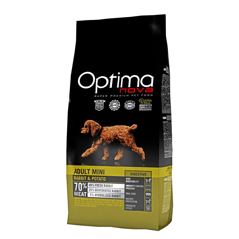 Optima Nova Adult Mini Digestive 2Kg - Ração Seca Grain Free de Coelho para Cão de Porte Pequeno